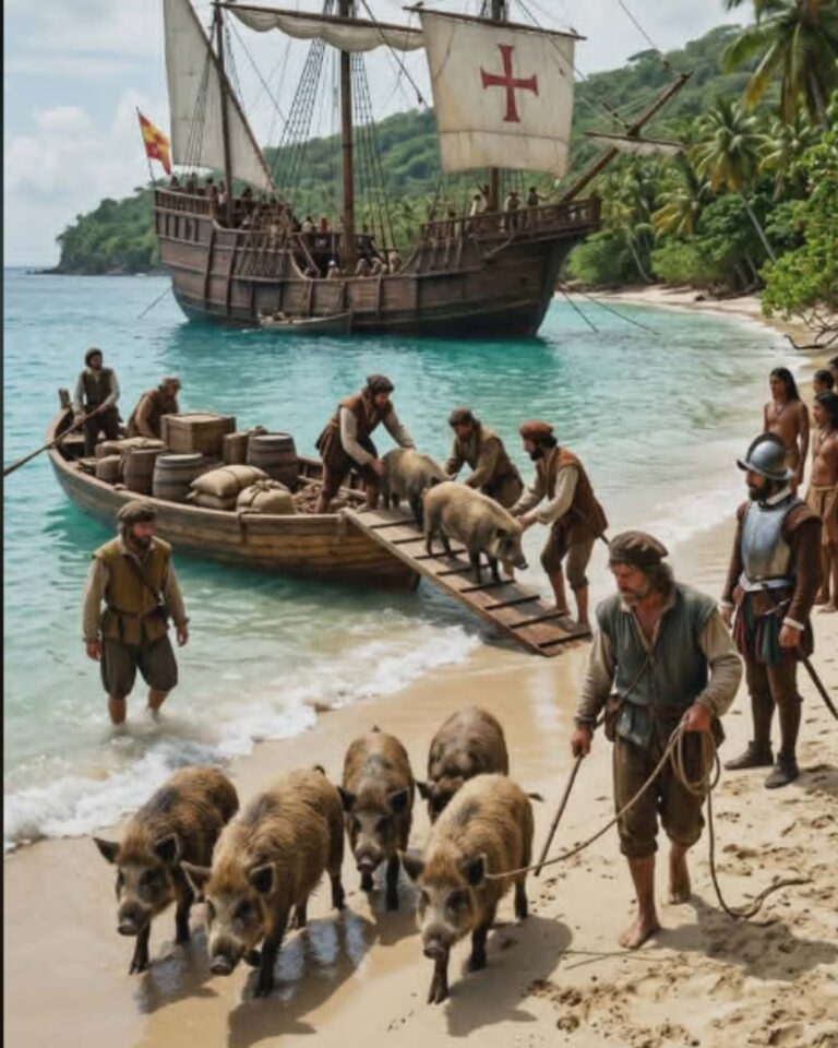 Grabado antiguo que ilustra la crianza colonial y la historia del cerdo en Venezuela durante el siglo XVI.